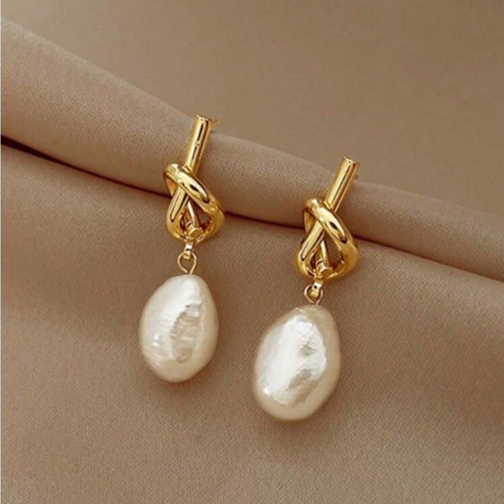 Gold and White Pearl Drop Earrings